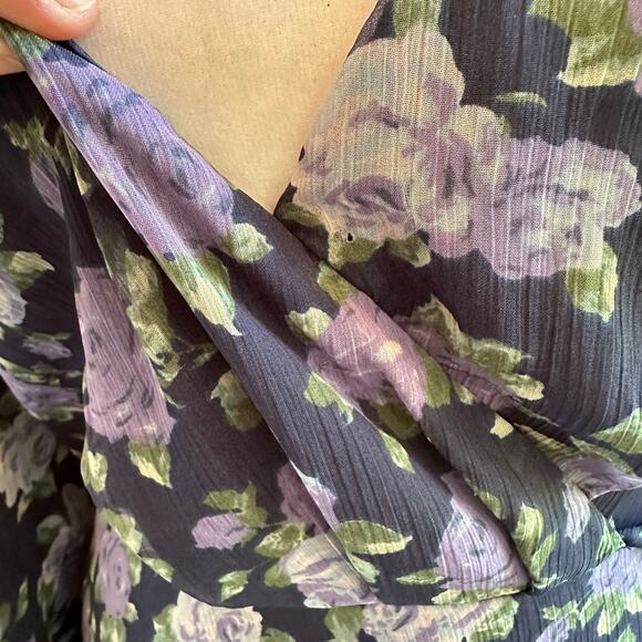 Saylor Merritt Chiffon Medium Purple Floral Blue Long Sleeve Dress Mini - Picture 7 of 11